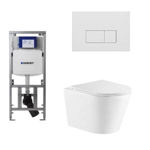 QeramiQ Dely Toiletset - 36.3x51.7cm - diepspoel - rimless - Geberit UP320 inbouwreservoir - softclose toiletzitting - mat witte bedieningsplaat - rechtehoekige knoppen - wit glans SW543431/0701131/SW706191