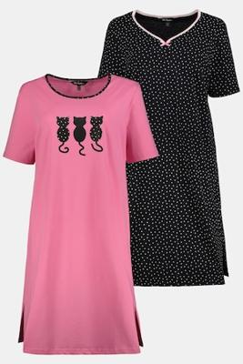 Ulla Popken bigshirts, set van 2, stippendessin/kattenmotief - Grote Maten