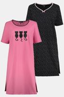 Ulla Popken bigshirts, set van 2, stippendessin/kattenmotief - Grote Maten