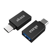 Akasa USB Type-C stekker naar USB type A vrouwelijke adapter | USB 3.2 Gen 2 | tot 10 Gbps | ondersteunt snel opladen | compatibel met powerbank, pc, laptop, telefoon, tablet | 2 stuks | zwart |