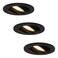 Set van 3 Oslo LED inbouwspots - 4 Watt 345 lumen - 2700K Warm wit - GU10 - Dimbaar - Rond - Kantelbaar - IP20 voor binnen - Zwart