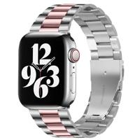 By Qubix - Stalen schakelband - Zilver met rosé pink - Compatible met Apple watch 44mm / 45mm / 46mm / 49mm - Compatible Apple watch bandjes