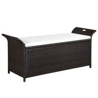 vidaXL Opbergbank met kussen 138 cm poly rattan bruin