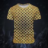 Sprankelende glitter Geld Modieus overdreven Ontwerper Voor heren 3D-afdrukken T-shirt Straat Buitensporten T-shirt Goud Korte mouw Strakke ronde hals Overhemd Zomer Lente Kleding S M L XL XXL XXXL Lightinthebox