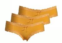 J&C dames string/hipster 3-pack kant 1610/1604 - Kanten ondergoed - Kanten ondergoed - Microfiber - L - Geel