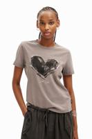 Basic T-shirt met hart - BLACK - XS