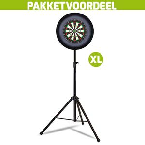 Lena Professional Dartbord + Lena Dartbordverlichting Basic XL Zwart + Dartstandaard