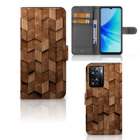 Book Style Case voor PPO A57 | A57s | A77 4G Wooden Cubes - thumbnail