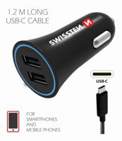 Swissten Autolader met 2 USB Poorten inclusief USB-C Kabel - 10W - Zwart - thumbnail