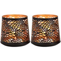 2x Theelichthouders/waxinelichthouders windlichten zwart/goud abstract vleugel patroon 13 cm