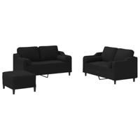 vidaXL 3-delige Loungeset met kussens stof zwart, fauteuil, 3-zitsbank, sofa, 2-zitsbank, bank, 2 zitsbank, zitbank, fauteuil stoel, 2 zits bank