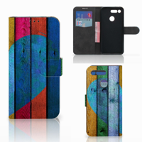 Honor View 20 Book Style Case Wood Heart - Cadeau voor je Vriend
