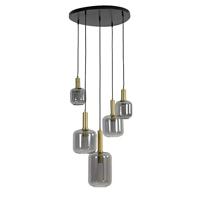 Light & Living Lekar hanglamp - vijflichts - rookglas - E27 - in hoogte verstelbaar - Ø50 cm - zwart