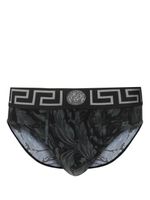 Versace slip en coton à imprimé Barocco - Noir