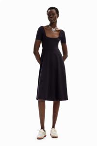 Effen midi-jurk met korte mouw - BLACK - L