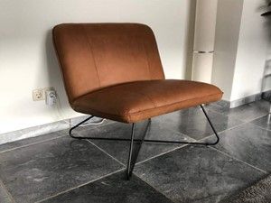 Leren fauteuil zonder armleuning met kruisframe - bruin leer - Echt leer, Industrieel, ontdek de vele Leersoorten en Kleuren bij ShopX