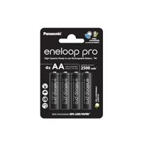 Panasonic eneloop pro, AA/Mignon herlaadbare batterijen, Ready-to-Use, 4-pack, min. 2500 mAh, 500 laadcycli, met geringe zelfontlading, oplaadbare in plasticvrije verpakking, Ni-MH batterij
