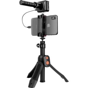 IK Multimedia iRig Mic Video Bundle Smartphone microfoon Statief Zendmethode:Kabelgebonden Incl. standaard, Incl. windkap USB, Hoofdtelefoon (3.5 mm jackplug)