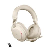 Jabra Evolve2 85 Draadloze Headset – Microsoft Teams-gecertificeerde Stereokoptelefoon met Noise Cancelling en Lange Batterijduur – USB-A Bluetooth Adapter – Beige