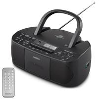 MEDION E65010 Stereo radio (CD-speler, cassette, USB-aansluiting, AUX audio-ingang, MP3-weergave. FM PLL-radio, 40-zenders geheugen, batterijvoeding, afstandsbediening) zwart