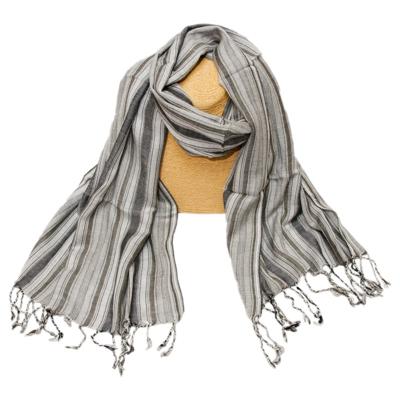 Gestreepte Sjaal van Katoenviscose (Zwart) Gestreepte Sjaal van Katoenviscose (Zwart)