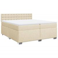 vidaXL Boxspring met matras stof crèmekleurig 200x200 cm, boxspring, ledikant, bedframe, bed, boxspring bed, bedbodem, seniorenbed, senioren bed