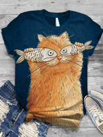 Cotton-Blend Animal Casual Crew Neck T-shirt - thumbnail