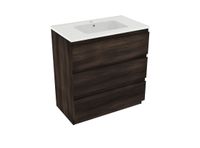 Linie Lado staand badkamermeubel 80 x 46 cm donkere notenhout met Vano enkele wastafel in mat composiet marmer