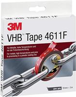 3M VHB 4611 Montage tape dubbelzijdig - hoge temperatuurbestendigheid, verbinding van aluminium, roestvrij staal, verzinkt staal, polycarbonaat, ABS - 19 mm x 3 m, grijs, dikte: 1,1 mm (1 stuk)