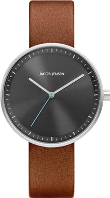 Jacob Jensen Strata 2 horloge (Kleur band: bruin, Kleur wijzerplaat: zwart, Materiaal band: leer)