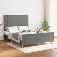 vidaXL Bedframe met hoofdeinde stof donkergrijs 140x200 cm, bed, ledikant, tweepersoonsbed, slaapmeubel, bedbodem, bedden, slaapmeubels, slaapmeubelen