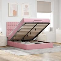 vidaXL Ottoman bed met matrassen en LED's 140x200cm fluweel roze, bedframe, ottoman bedframe, bedframe met opbergruimte onder het bed, bedframe met opbergruimte