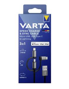 Varta USB-kabel USB-A stekker, USB-micro-B stekker, USB-C stekker, Apple Lightning stekker 2.00 m 57937101111