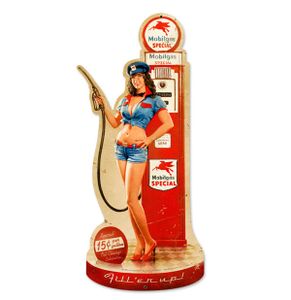 Gas Pump Girl Fill&apos;er up Zwaar Metalen Bord 66 x 26,5 cm