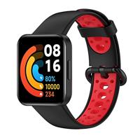 By Qubix - Tweekleurige sportband - Zwart met rood - Compatible met Xiaomi Redmi Watch 2 (Lite) - Compatible Xiaomi bandje