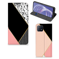 OPPO A73 5G Stand Case Zwart Roze Vormen