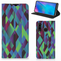 Huawei P30 Lite New Edition Stand Case Abstract Green Blue - thumbnail