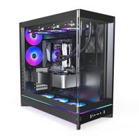 MONTECH HS02 PRO, ATX Mid-Tower PC-hoes, gaming-pc, hoge luchtstroom, omkeerbare lay-out, stevig gebogen voorpaneel van gehard glas, 5x ARGB PWM-ventilator vooraf geïnstalleerd, verzonken ontwerp