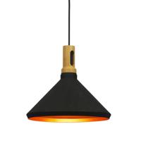 Artdelight Strakke hanglamp Cornet Ø 41cm zwart met hout HL 1999 ZW - thumbnail