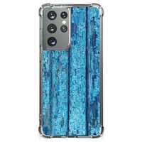 Samsung Galaxy S21 Ultra Stevig Telefoonhoesje Wood Blue - thumbnail