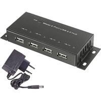 Renkforce RF-4830984 USB 2.0-hub 4 poorten Met metalen behuizing, Voor wandmontage Zwart