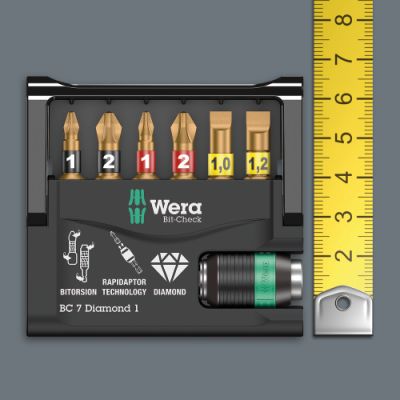 Wera Bit-Check 7 Diamond 1 05057416001 Bitset 7-delig Kruiskop Pozidriv, Kruiskop Phillips, Plat Bitset