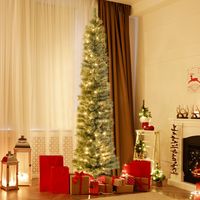 Kunstkerstboom 180 cm Dennenboom met Verlichting Warmwitte Leds Slanke Kerstboom voor Kerstmis Decoratieve Boom Groen - thumbnail