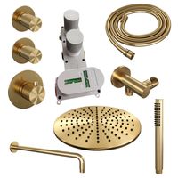 Regendoucheset Inbouw Brauer Gold Carving Thermostatisch 30 cm met Gebogen Wandarm en Handdouche Staaf Losse Stopkranen Geborsteld Goud Brauer