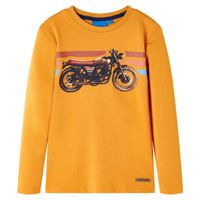 Kindershirt met lange mouwen motorprint 104 okerkleurig