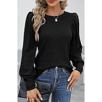 Blouse Geklede topjes Dames Zwart Blozend Roze blauw Effen / effen kleur Pofmouw Huis Dagelijks Modieus Ronde hals Normale pasvorm S Lightinthebox - thumbnail