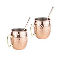 Set van 4x Cocktailbekers/cocktailglazen Moscow Mule 500 ml met drinkrietjes - thumbnail