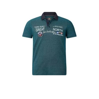 Jan Vanderstorm oversized polo SIMO Plus Size met printopdruk petrol/donkerblauw