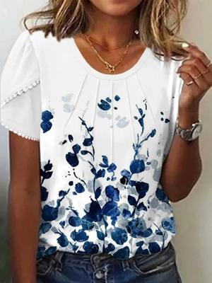 Floral Casual Crew Neck Jersey T-Shirt Floral Casual Crew Neck Jersey T-Shirt