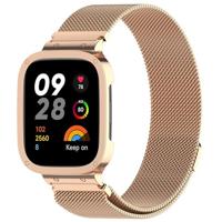 By Qubix - Milanese bandje met case - Champagne goud - Xiaomi Redmi Watch 3 / Mi Watch Lite 3